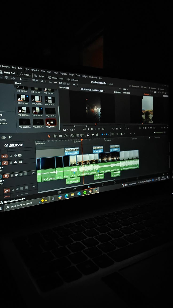 Video editing software timeline with clips and effects being edited