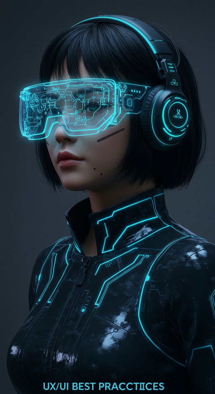 Person wearing futuristic augmented reality glasses with a digital overlay