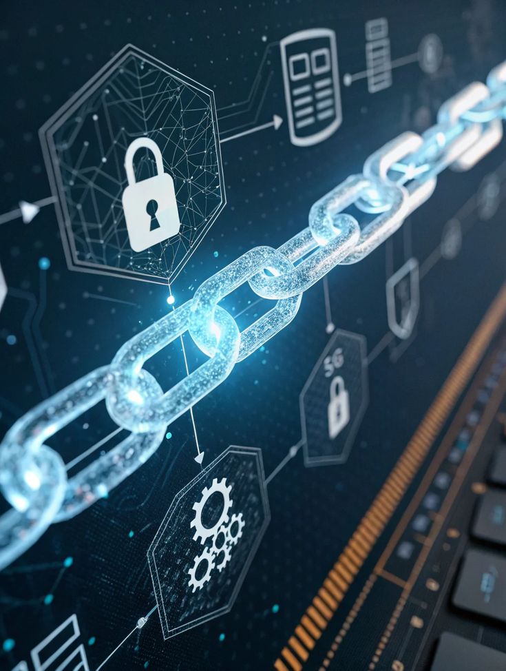 Digital chain links representing blockchain security and encryption