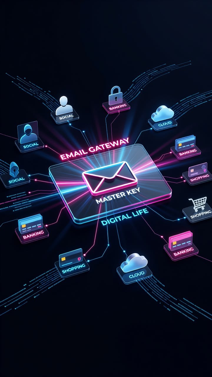 Email inbox as a central gateway connecting social, banking, and shopping accounts