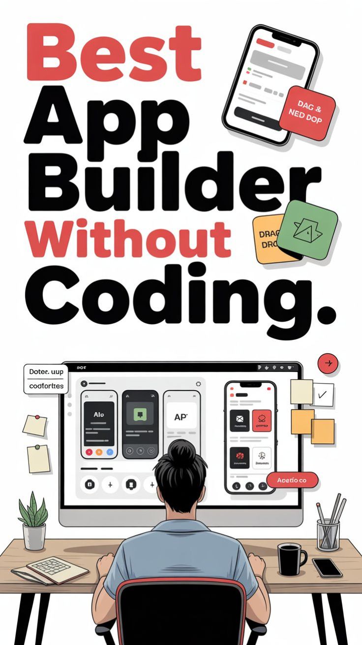 Illustration of building a mobile app without writing code