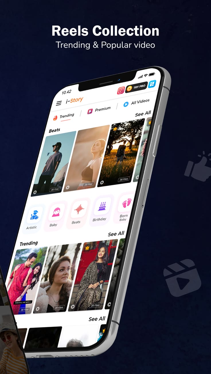 Smartphone screen showing a trending short-form video reels feed